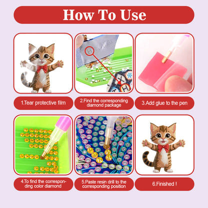 Xmas Acrylic Shaking Head 5D DIY Diamond Art Tabletop Decorations for Home (Cat)