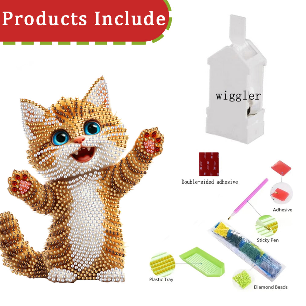 Xmas Acrylic Shaking Head 5D DIY Diamond Art Tabletop Decorations for Home (Cat)