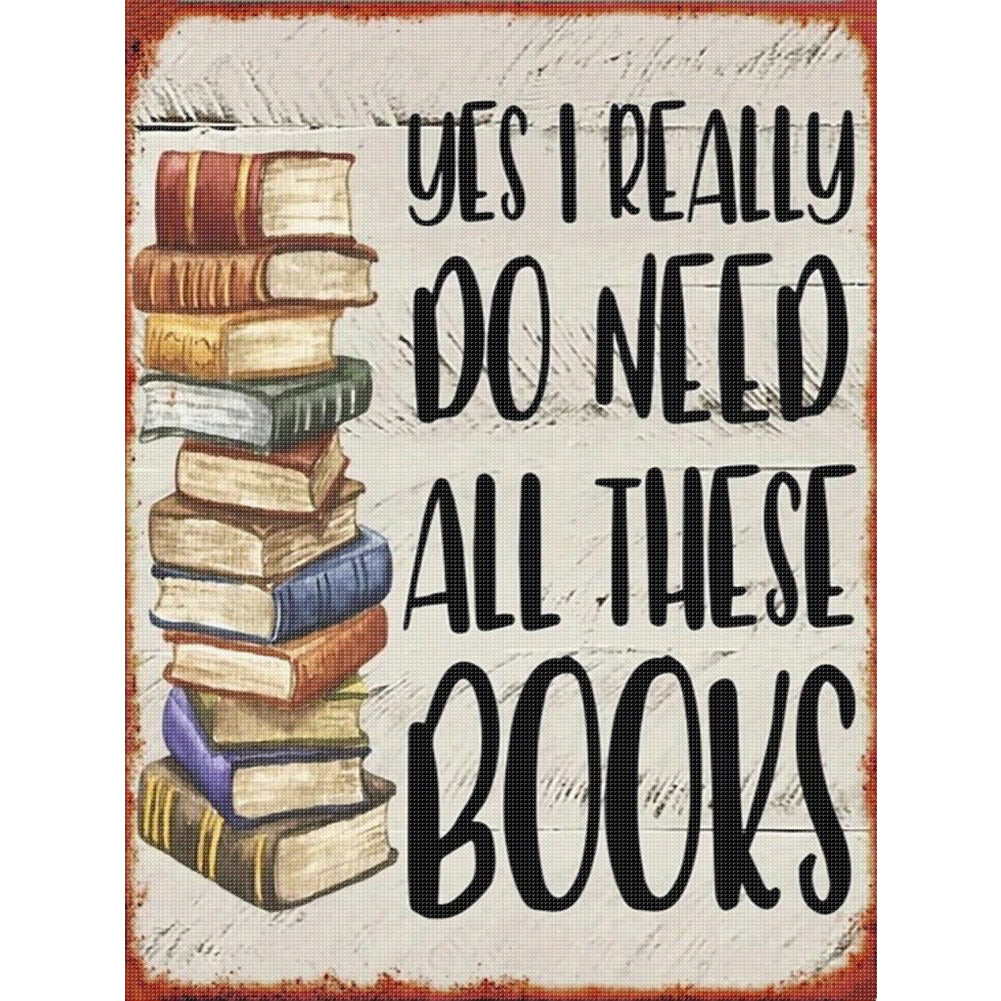Book Pile Calligraphy And Painting - 14CT Stamped Cross Stitch 30*40CM