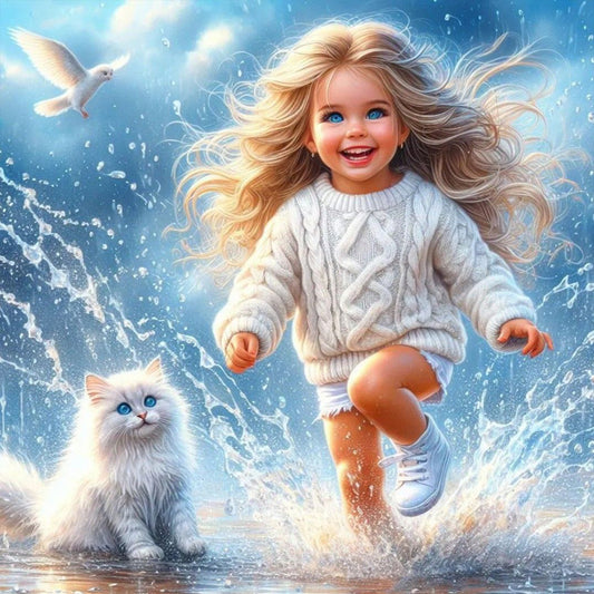 Cat And Child - Full Round Drill Diamond Painting 40*40CM