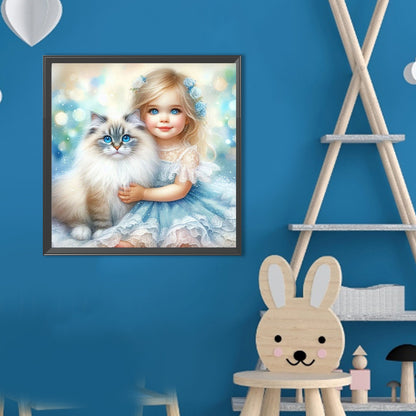 Cat And Little Girl - Full Round Drill Diamond Painting 40*40CM
