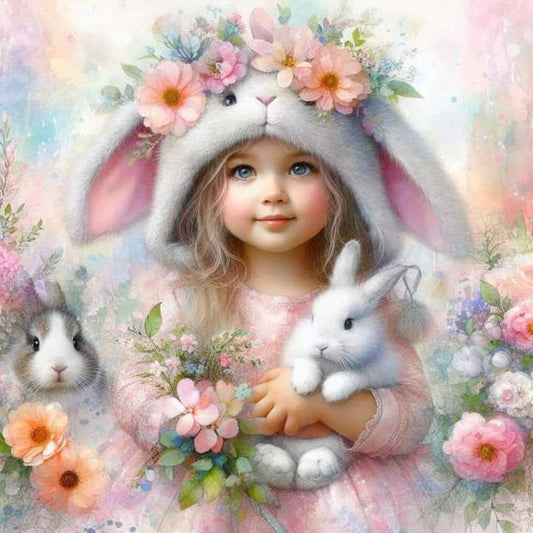Rabbit And Little Girl - Full Round Drill Diamond Painting 40*40CM