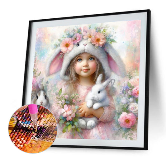 Rabbit And Little Girl - Full Round Drill Diamond Painting 40*40CM