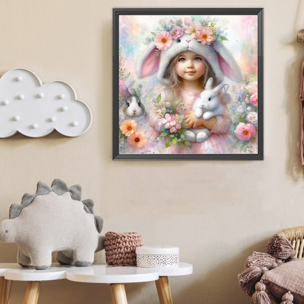 Rabbit And Little Girl - Full Round Drill Diamond Painting 40*40CM