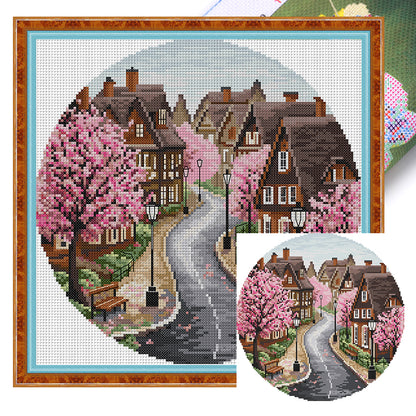 Spring Street - 11CT Stamped Cross Stitch 37*37CM(Joy Sunday)