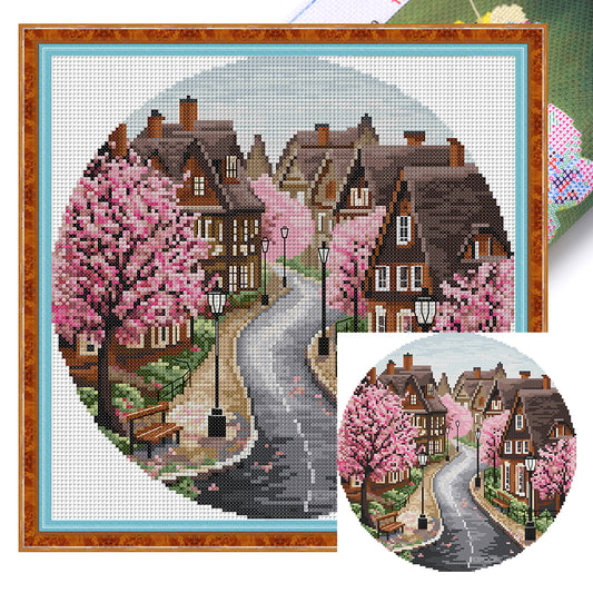 Spring Street - 11CT Stamped Cross Stitch 37*37CM(Joy Sunday)