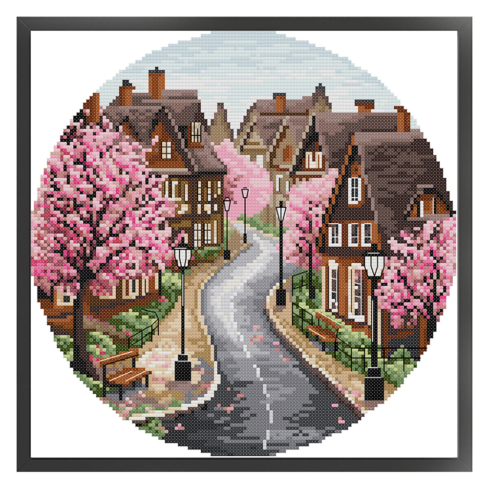 Spring Street - 11CT Stamped Cross Stitch 37*37CM(Joy Sunday)
