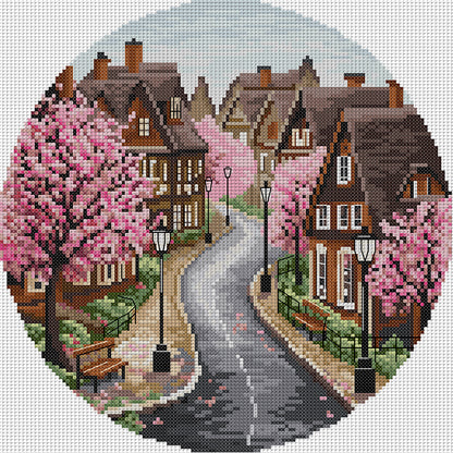 Spring Street - 11CT Stamped Cross Stitch 37*37CM(Joy Sunday)