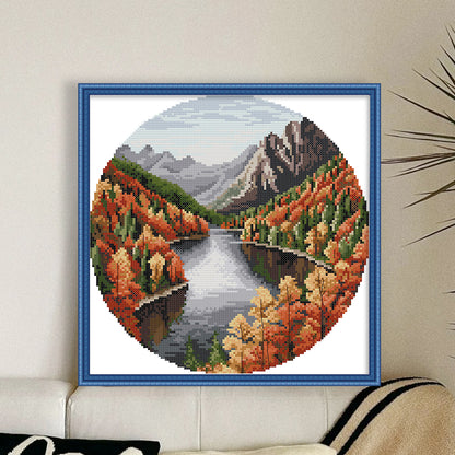 Autumn Lake - 11CT Stamped Cross Stitch 37*37CM(Joy Sunday)
