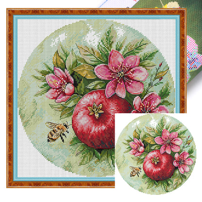 Pomegranate Blossoms And Bees - 11CT Stamped Cross Stitch 37*37CM(Joy Sunday)