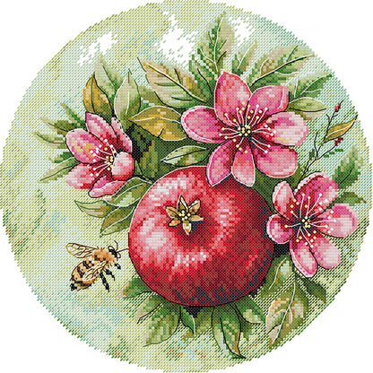 Pomegranate Blossoms And Bees - 11CT Stamped Cross Stitch 37*37CM(Joy Sunday)