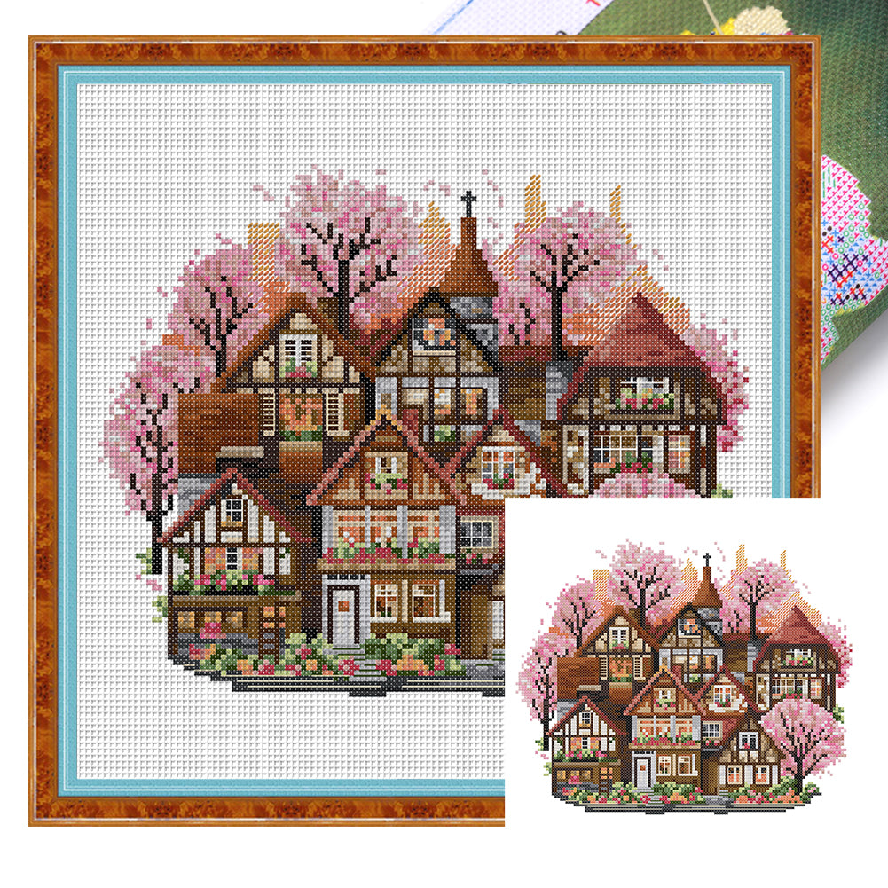 Spring Cottage - 11CT Stamped Cross Stitch 37*37CM(Joy Sunday)