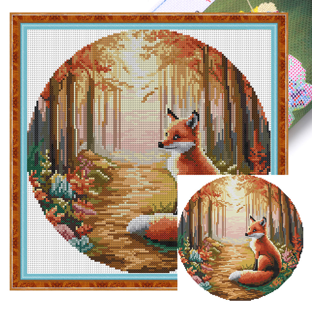 Red Fox - 11CT Stamped Cross Stitch 37*37CM(Joy Sunday)