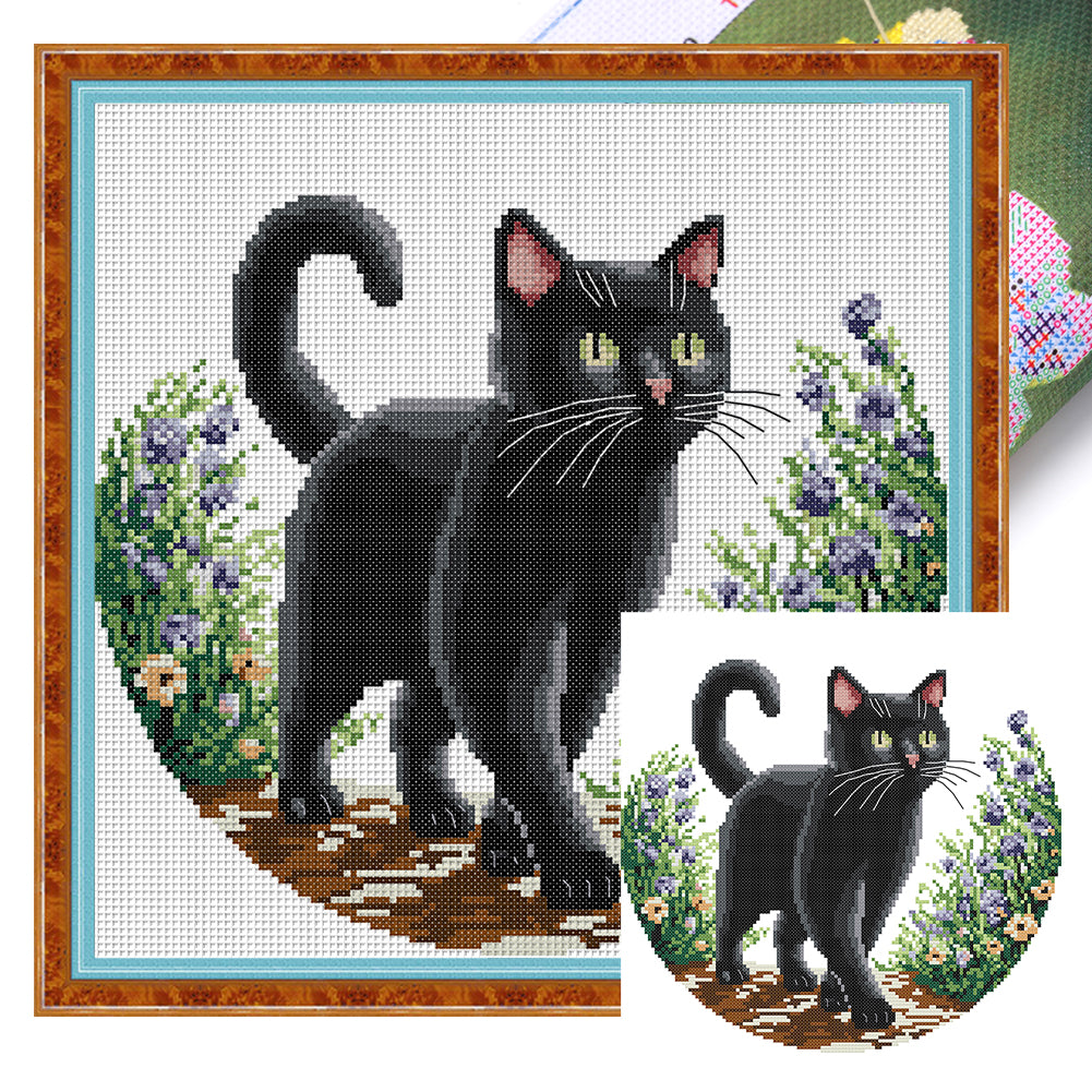 Black Cat In The Garden (Part 2) - 11CT Stamped Cross Stitch 37*37CM(Joy Sunday)