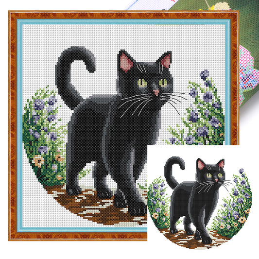 Black Cat In The Garden (Part 2) - 11CT Stamped Cross Stitch 37*37CM(Joy Sunday)