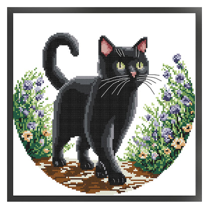 Black Cat In The Garden (Part 2) - 11CT Stamped Cross Stitch 37*37CM(Joy Sunday)