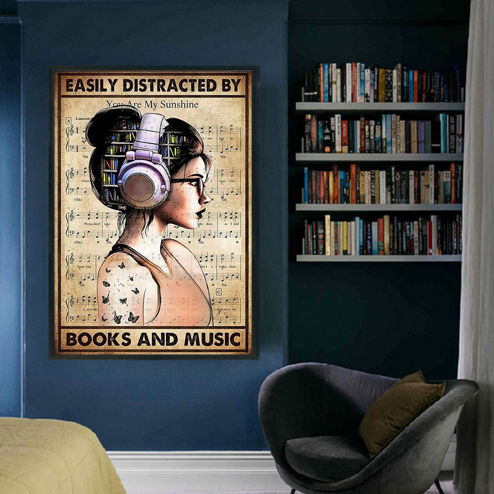 Girl With Headphones - 11CT Stamped Cross Stitch 40*60CM