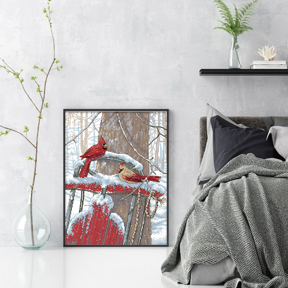 A Pair Of Snowbirds - 14CT Stamped Cross Stitch 33*44CM(Joy Sunday)