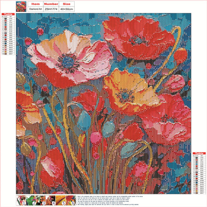 Poppy Flower - Full Round Drill Diamond Painting 40*50CM