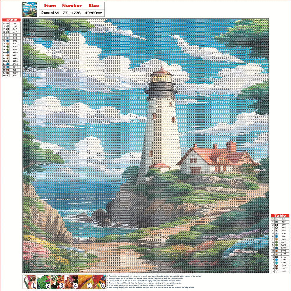 Lighthouse By The Sea - Full Round Drill Diamond Painting 40*50CM