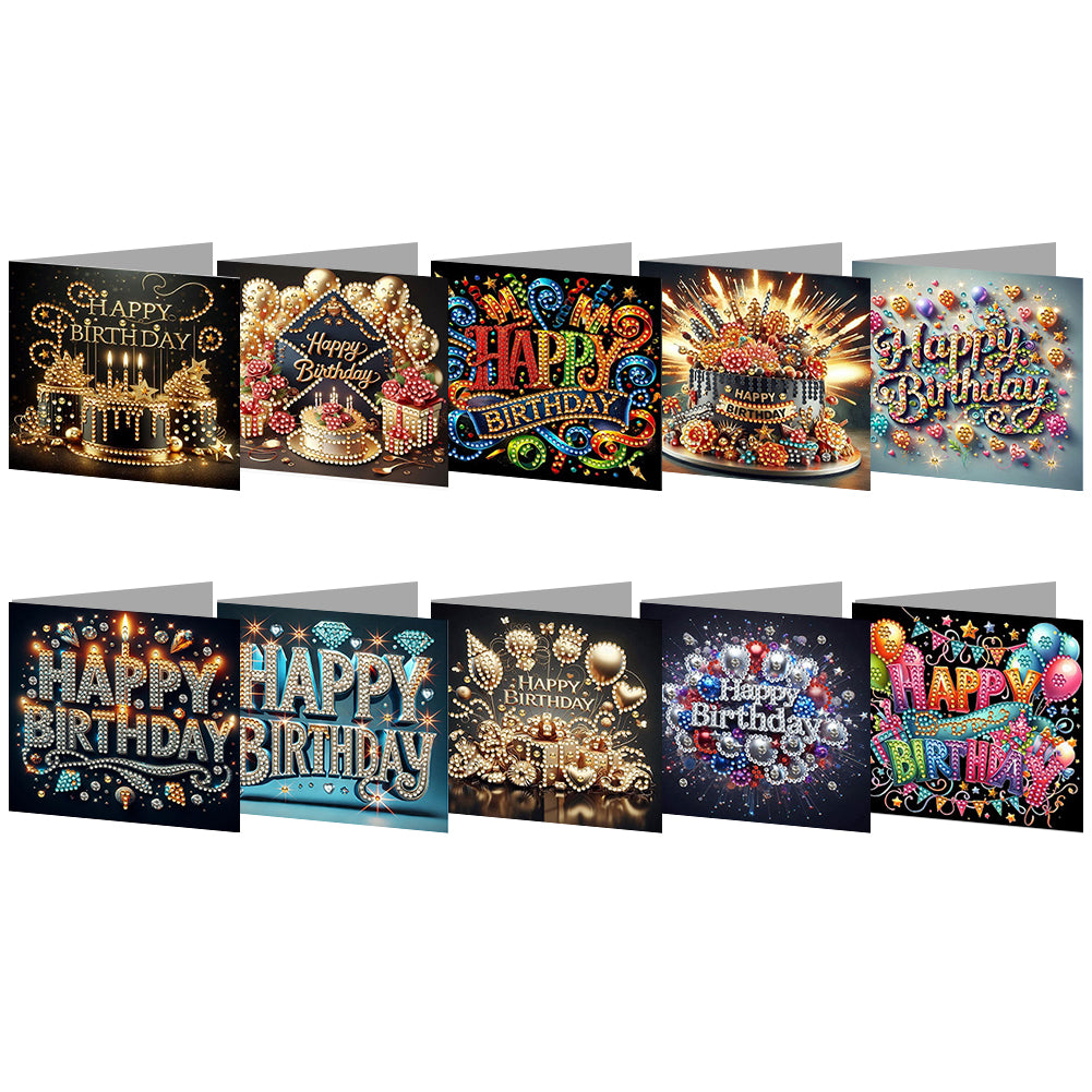 10PCS DIY Rhinestone Diamond Art Mosaic Postcards for Festivals and Celebrations