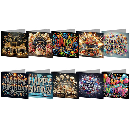 10PCS DIY Rhinestone Diamond Art Mosaic Postcards for Festivals and Celebrations