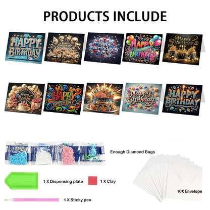 10PCS DIY Rhinestone Diamond Art Mosaic Postcards for Festivals and Celebrations