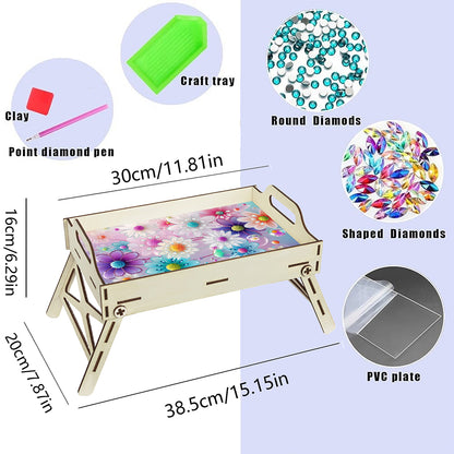 DIY Diamond Painted Dining Plate with Handle Wooden Food Tray Home Decor Gift