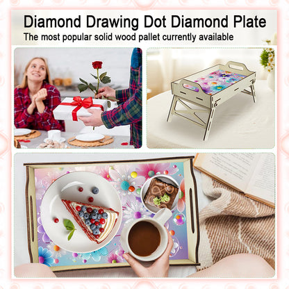 DIY Diamond Painted Dining Plate with Handle Wooden Food Tray Home Decor Gift