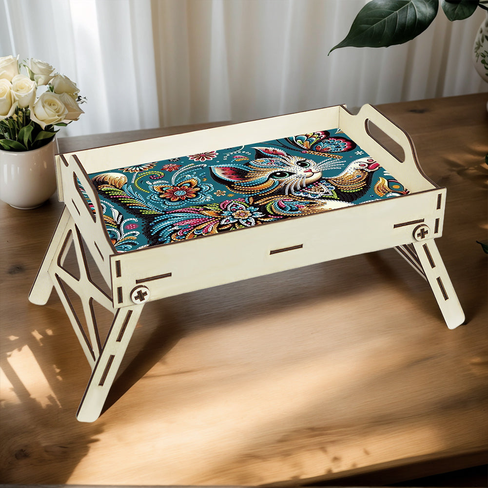 DIY Diamond Painted Dining Plate with Handle Wooden Food Tray Home Decor Gift