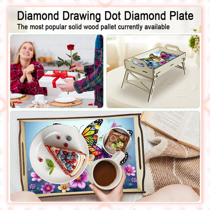 DIY Diamond Painted Dining Plate with Handle Wooden Food Tray Home Decor Gift