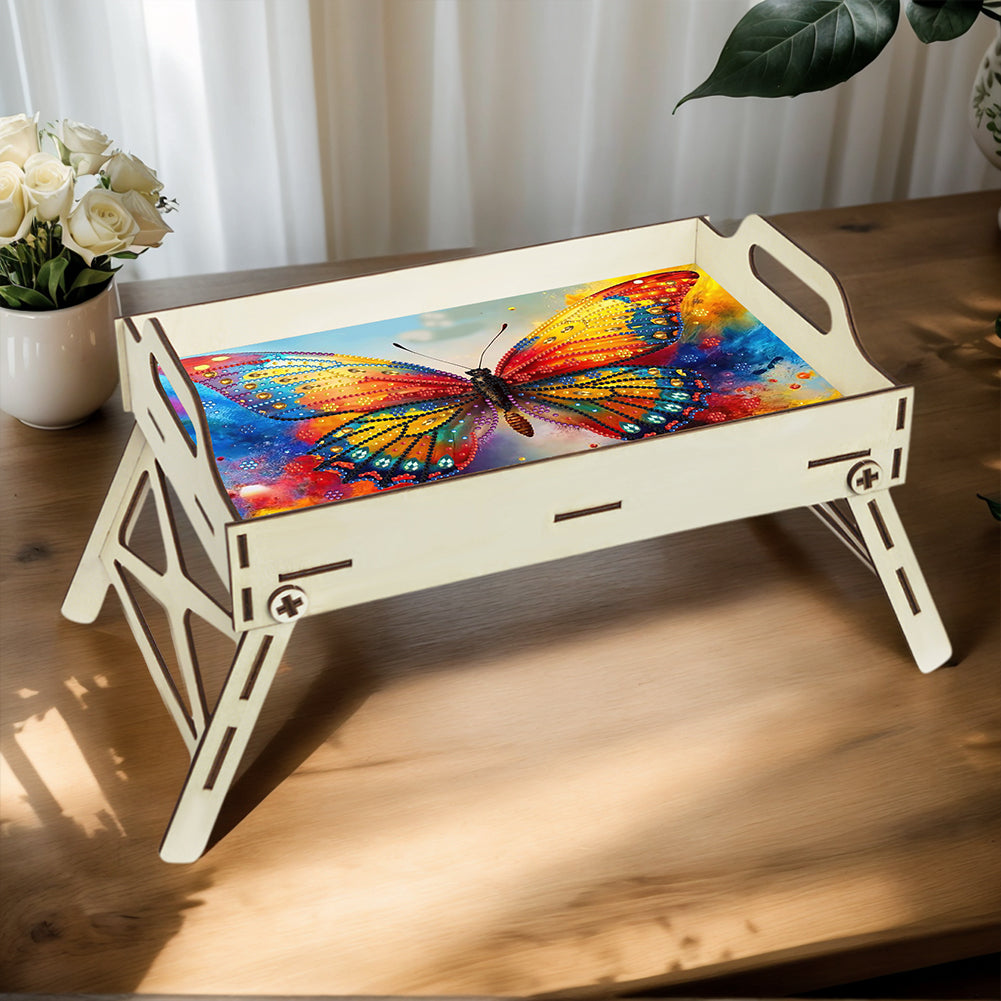 DIY Diamond Painted Dining Plate with Handle Wooden Food Tray Home Decor Gift