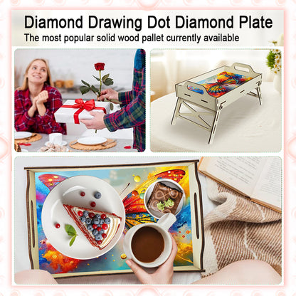 DIY Diamond Painted Dining Plate with Handle Wooden Food Tray Home Decor Gift