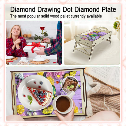 DIY Diamond Painted Dining Plate with Handle Wooden Food Tray Home Decor Gift