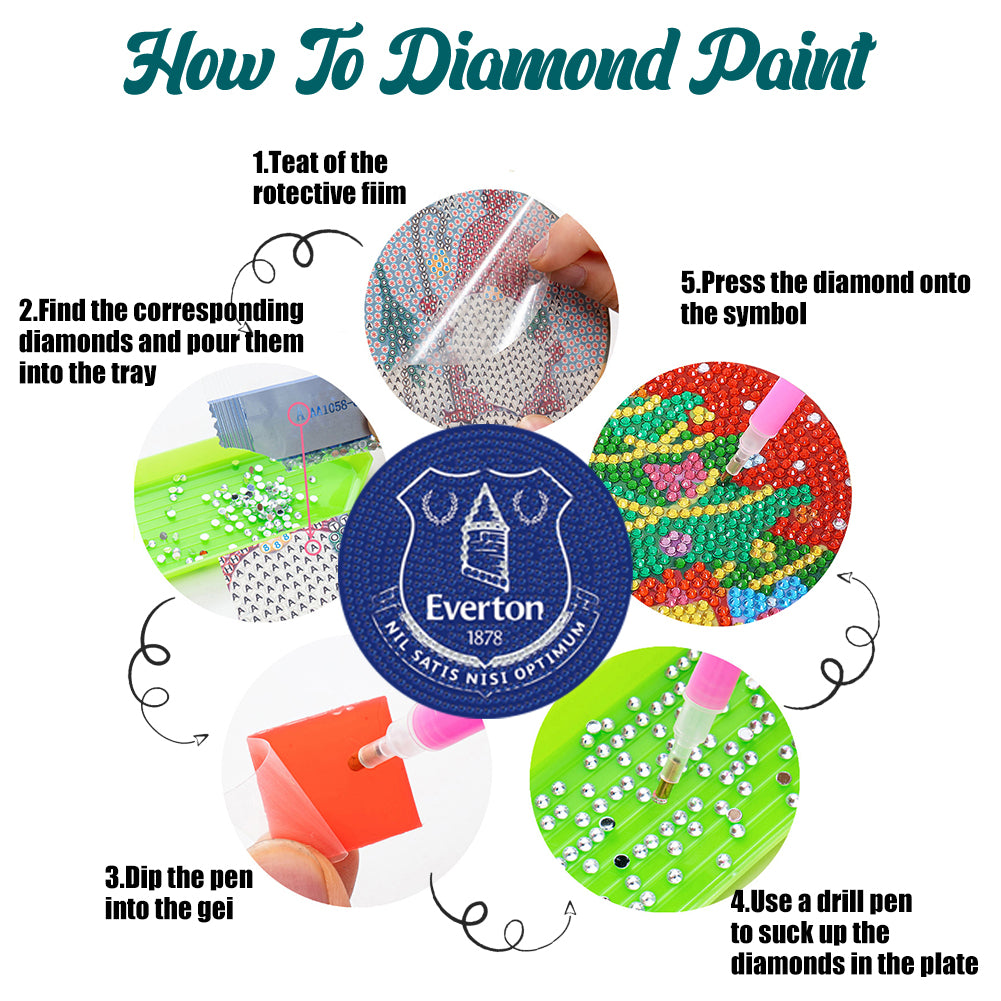 6pcs Everton FC DIY Diamond Painting Coasters Kit with Holder for Adult Beginner