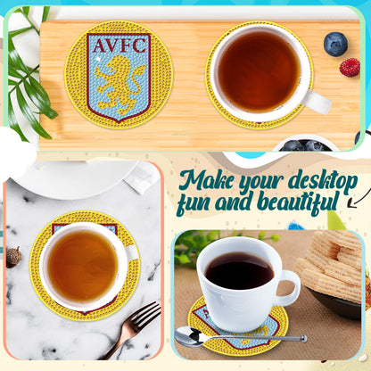 6pcs Aston Villa FC DIY Diamond Painting Coasters Kits with Holder for Adult