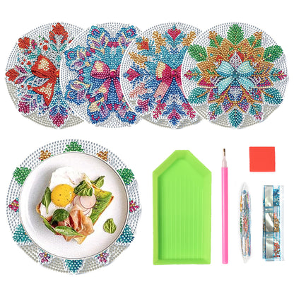 4pcs Christmas Diamond Art Coasters Kits for Home Party and Holiday Decorations