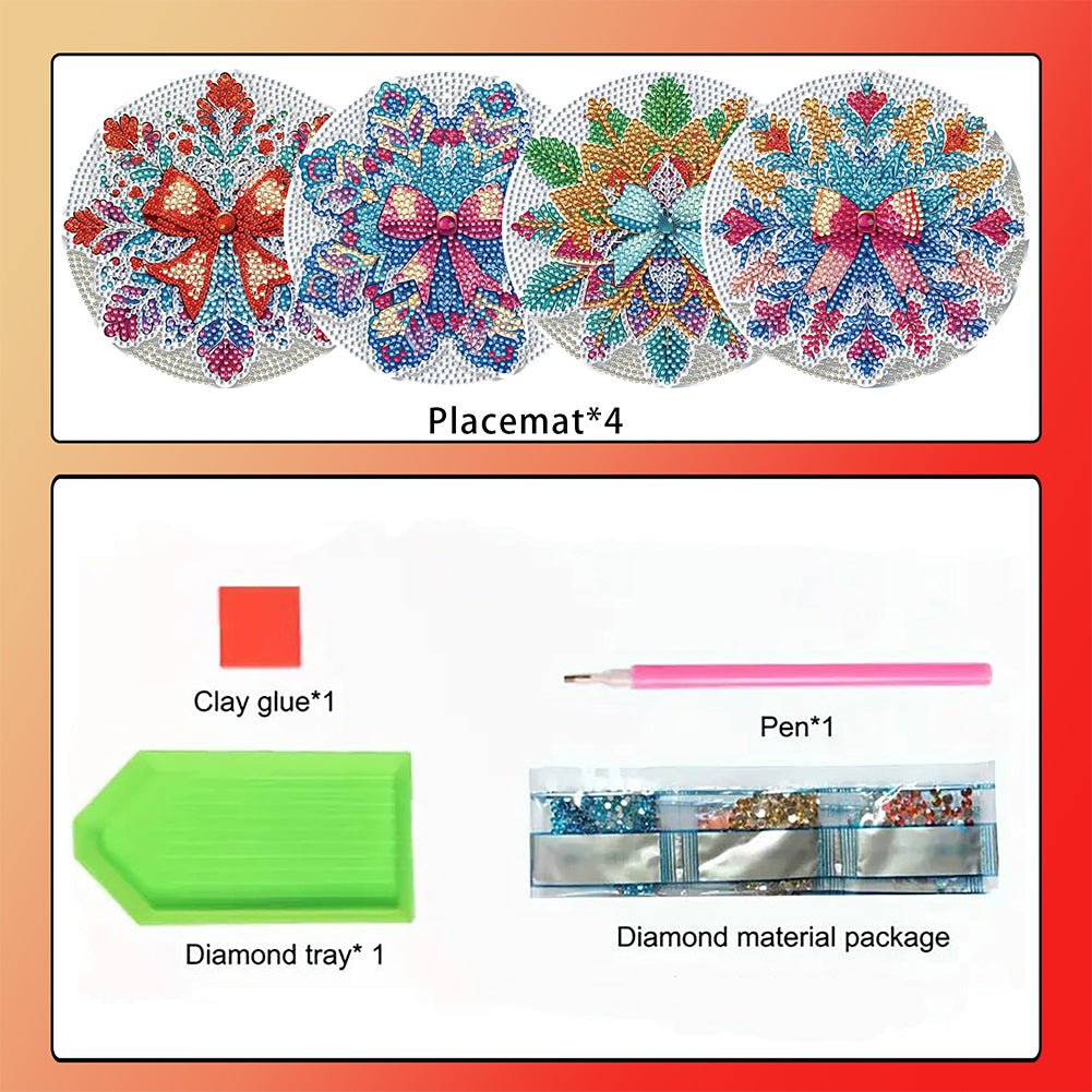 4pcs Christmas Diamond Art Coasters Kits for Home Party and Holiday Decorations