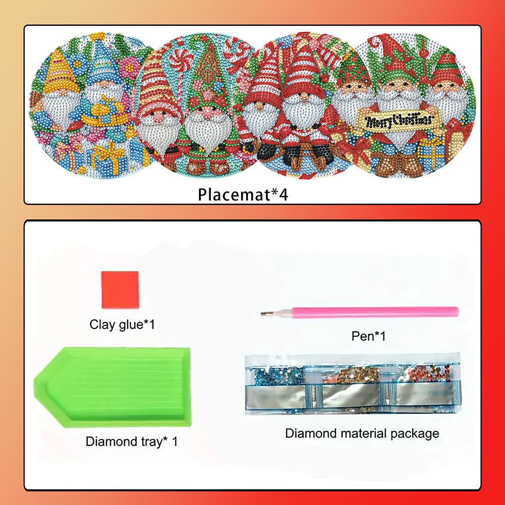 4pcs Christmas Diamond Art Coasters Kits for Home Party and Holiday Decorations