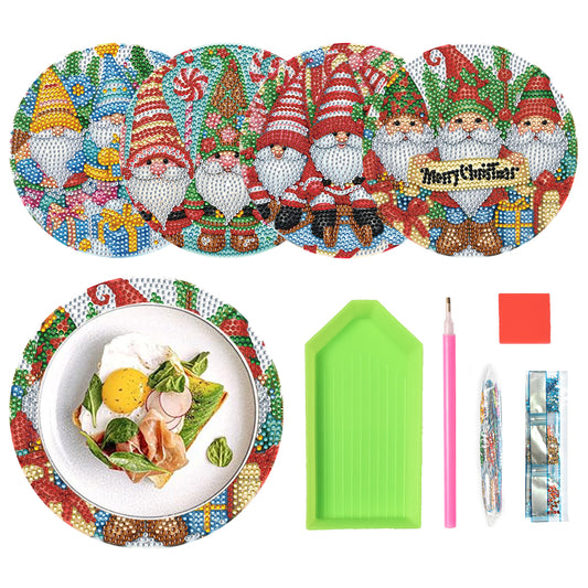 4 PCS Christmas Gnome Diamond Painting Placemat Kit for Home Kitchen Parties