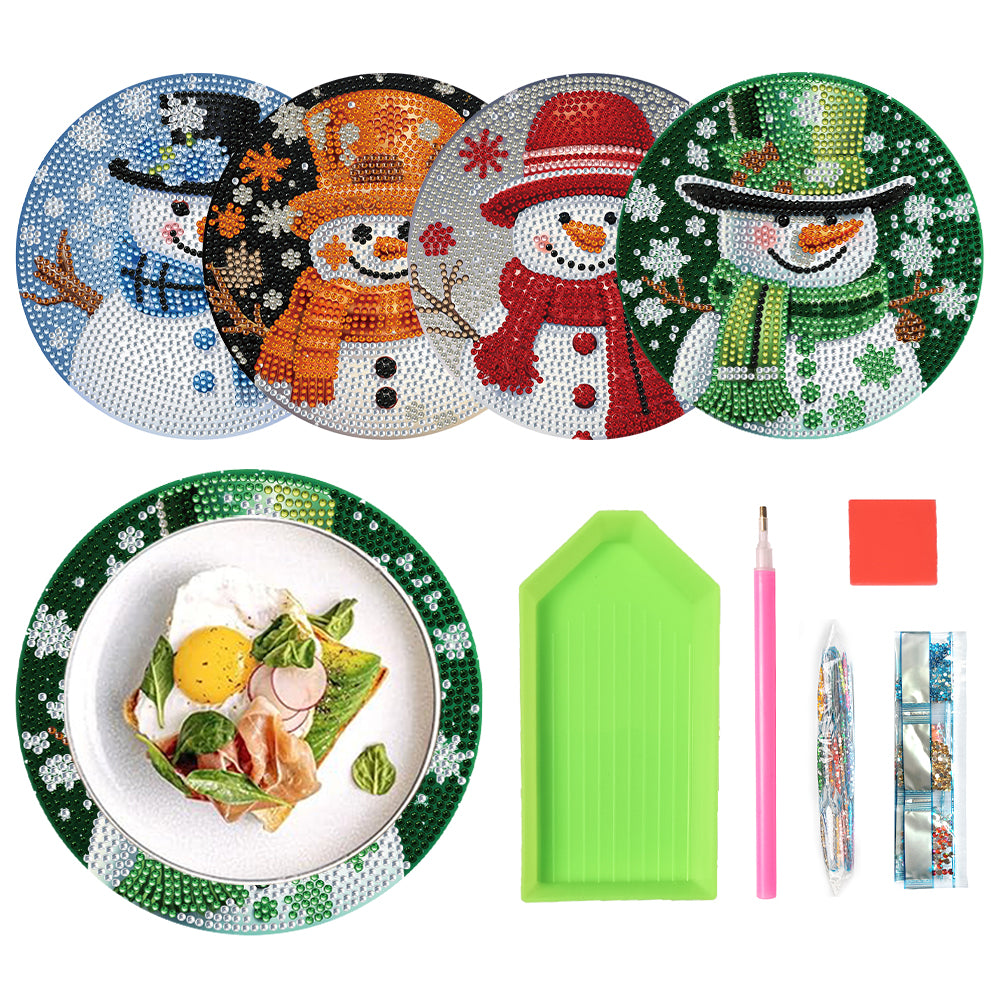 4pcs Christmas Diamond Art Coasters Kits for Home Party and Holiday Decorations
