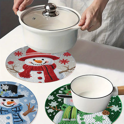 4 PCS Christmas Snowman Diamond Painting Placemat Kit for Home Kitchen Parties