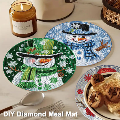 4 PCS Christmas Snowman Diamond Painting Placemat Kit for Home Kitchen Parties