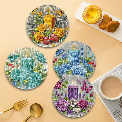 4 PCS Christmas Candle Diamond Painting Placemat Kit for Home Kitchen Parties