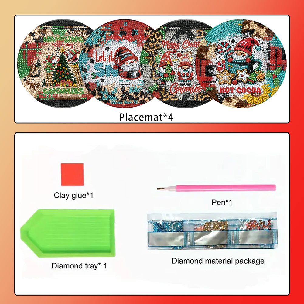 4pcs Christmas Diamond Art Coasters Kits for Home Party and Holiday Decorations