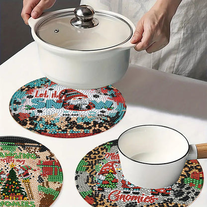 4pcs Christmas Diamond Art Coasters Kits for Home Party and Holiday Decorations