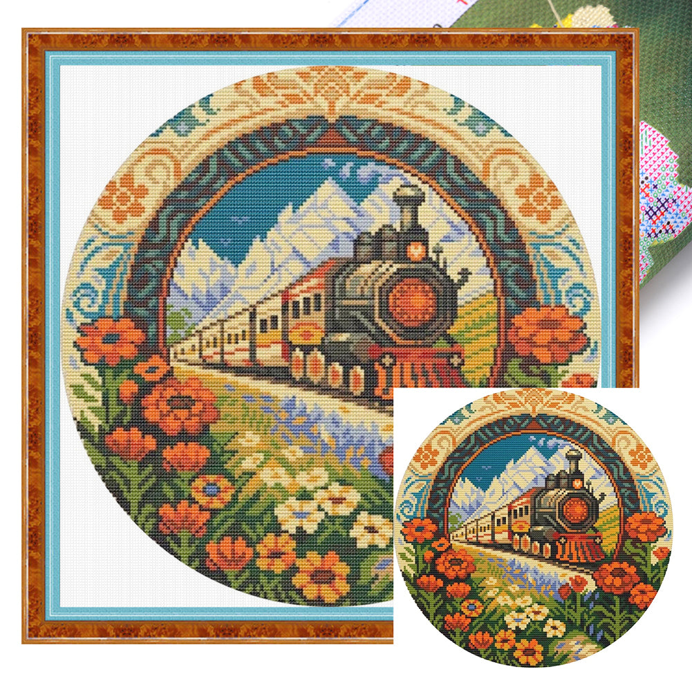 Train - 18CT Stamped Cross Stitch 25*25CM