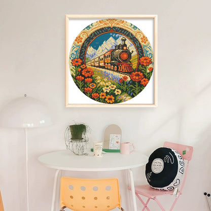 Train - 18CT Stamped Cross Stitch 25*25CM