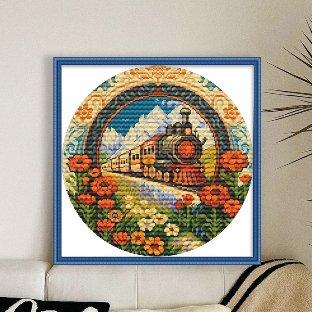 Train - 18CT Stamped Cross Stitch 25*25CM