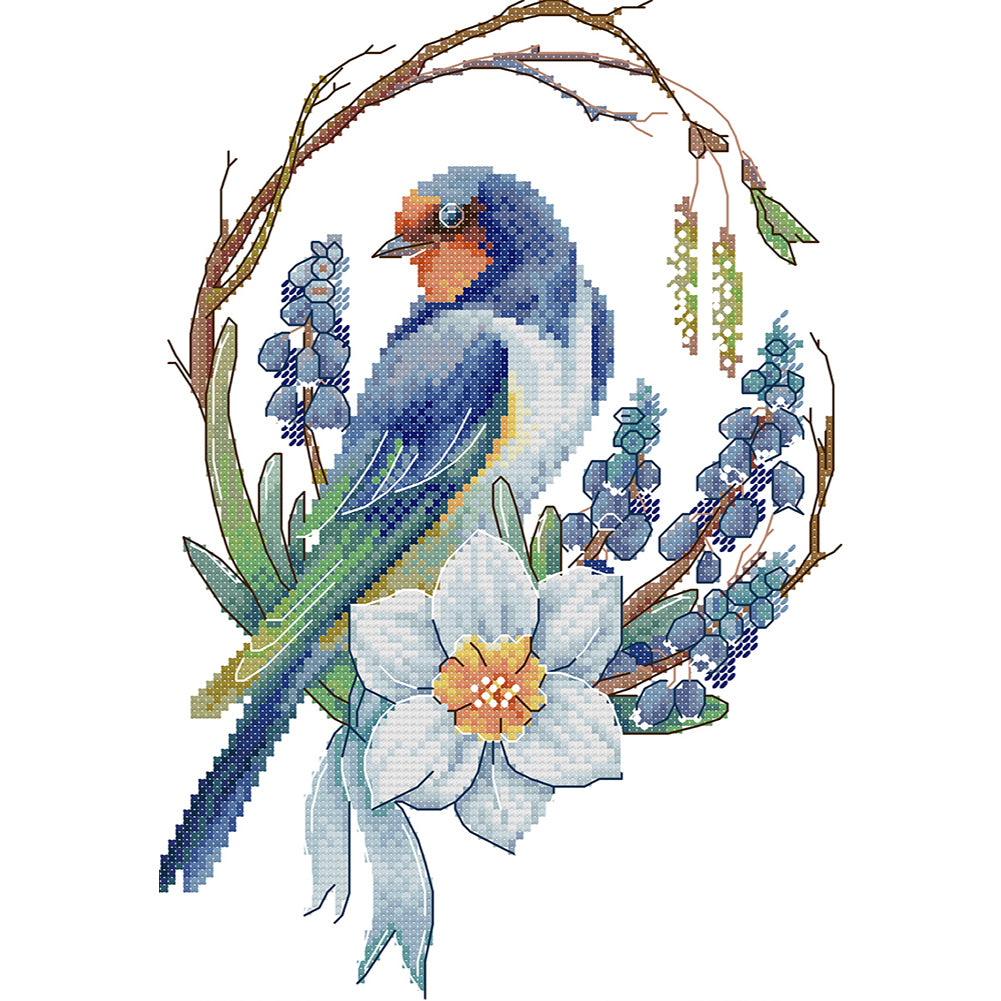 Bird Wreath - 14CT Counted Cross Stitch 21*31CM(Joy Sunday)
